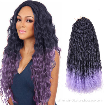 Wholesale 24Inch Soft Long Wavy Ombre Purple Braids Kinky Curly Water Deep Wave Crochet Braiding Synthetic Hair Extensions